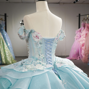 Vestido de Gala Azul Cielo 1514 con Bordado Floral, Apliques de Organza, Largo hasta el Suelo, Ecológico, Elegante Vestido de Quinceañera - Product Image 6