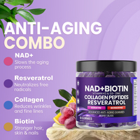 Complément alimentaire pour cheveux, peau et ongles à base de NAD+, resvératrol, berbérine, biotine, collagène et kératine, gommes NAD+ pour améliorer l'éclat de la peau