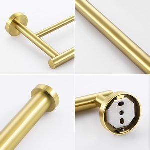 4 pezzi Set di ferramenta da bagno in ottone spazzolato in acciaio inox, doppio asciugamano <span class=keywords><strong>e</strong></span> <span class=keywords><strong>porta</strong></span> <span class=keywords><strong>carta</strong></span> <span class=keywords><strong>igienica</strong></span> con gancio portasciugamani - Product Image 3