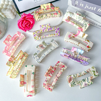 Pince à cheveux carrée élégante à imprimé floral, pince à cheveux en plastique au design raffiné pour filles, idéale pour le quotidien et les fêtes