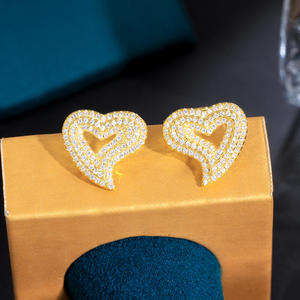 Pendientes de circonia cúbica con forma de corazón para mujer, Micro pavé simétrico, <span class=keywords><strong>3</strong></span> capas, Circonia cúbica, hielo, geométricos - Product Image 5