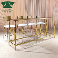 Table et tabourets de bar en métal de couleur personnalisable, modernes, pour mariage, hôtel, salon
