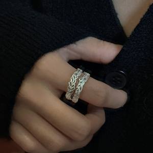 S925 Sterling Silver Double Plume Anneau Version Coréenne Niche Design Simple Mode Personnalité Anneau Montre En Gros - Product Image 4