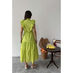 Vestido Verde Oliva con Volantes, Corte en A, Cintura Natural, Tejido Transpirable, Informal, para Uso Diario - Product Image 1