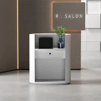 Bureau de réception contemporain en MDF ovale personnalisé, design écologique, durable, pour salon de coiffure, avec bords incurvés