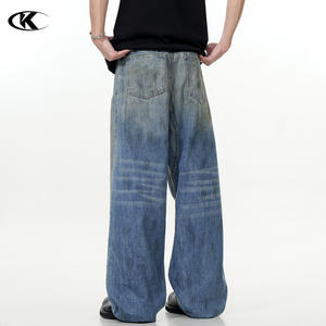 11KN Amerikan tarzı Kirli Boyalı Orta Boy Paça Kesim Kot Pantolon Erkek Kadın Retro Mavi Drityfit Eskitilmiş Üç Boyutlu Düz Bol Rahat - Product Image 3