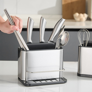 Stainless Steel Multi Purpose Chopstick Holder Knife <b>Rack</b> With Stand Rectangle Shape Brushed Silver <b>Draining</b> <b>Rack</b> Kitchen - Product Image 2