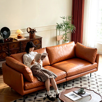 Canapé-lit modulaire en cuir véritable de luxe, salon, cuir pleine fleur brun de haute qualité, mobilier moderne minimaliste