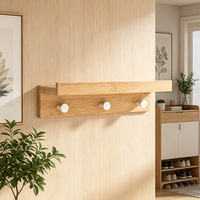 Porte-manteau mural en bois avec trois crochets ronds blancs et étagère supérieure pour entrée, couloir, chambre, salle de bain, bureau, décoration intérieure