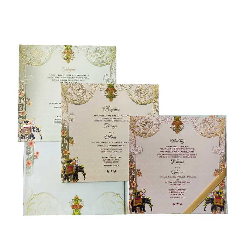 शादी के निमंत्रण कार्ड सेट, पन्ना हरा और सुनहरा रंग प्यार शादी के निमंत्रण कार्ड/