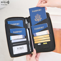 Nouveau portefeuille long minimaliste en PU anti-RFID et anti-magnétique avec fermeture éclair pour documents de voyage, passeports, billets, rangement multifonctionnel