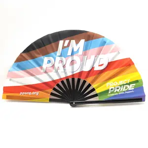 Big Clack Lớn 33Cm Biểu Tượng Tùy Chỉnh In Ấn Polyester Satin Bamboo Fan Cầu Vồng Gay Pride Fan