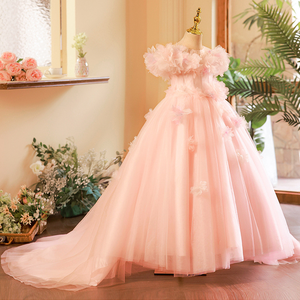 <span class=keywords><strong>Vestido</strong></span> de niña de las flores rosa con hombros descubiertos, de tul, estilo princesa con cola, para <span class=keywords><strong>Primera</strong></span> Comunión - Product Image 3