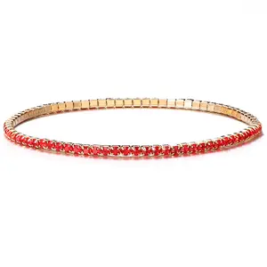 9 Colors Bling Bling 18k Gold Plated Single Row Rhinestone Stretch Bracelet Multi Colors Tennis Crystal Elastic Bracelet