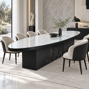 Table à manger moderne ovale avec plateau en verre, base en acier inoxydable noir, mobilier de luxe pour événements et banquets - Product Image 2