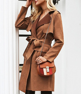 カスタム2019最新秋物ヴィンテージ風サッシュベルト付きフルスリーブポケット付き無地ロングオーバーサイズレディースポリエステルトレンチコート - Product Image 6