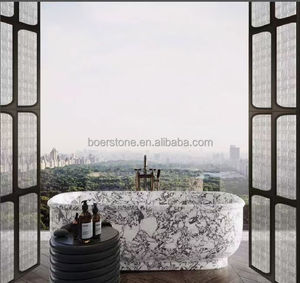 Baignoire ronde autoportante en <span class=keywords><strong>marbre</strong></span> blanc Arabescato, baignoire de luxe en pierre avec bain à remous pour salle de bain - Product Image 2