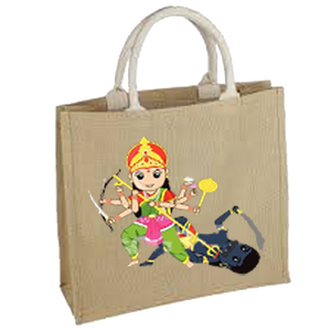 Bolsa de Yute para Compras con Serigrafía, Bolsa de Yute para Supermercado con Estampado de la Diosa India Maa Durga, Hecha en India, Bengala Occidental - Product Image 2