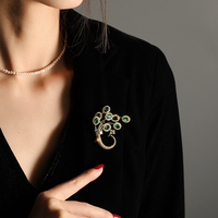 Soldes Exceptionnelles : Broches de Luxe Élégantes en Cuivre Plaqué Or avec Zircon, Motif Animal (Phénix Vert, Paon)