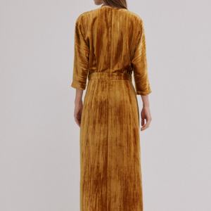 Vestido Midi de Terciopelo con Textura Dorada de Lujo, Plisado, Estilo Bohemio, Casual, Transpirable, para Verano, Retro, Elegante, para Banquete - Product Image 2