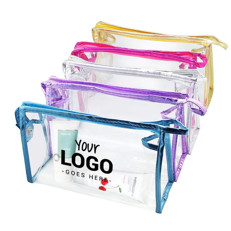 Saco transparente impermeável para cosméticos, saco transparente personalizado à prova d' água em pvc, conjunto de maquiagem com zíper de vinil transparente