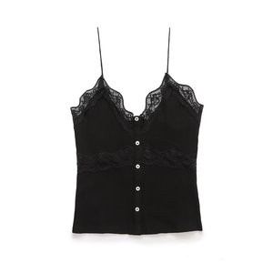T-shirt Halter côtelé en dentelle à boucle de couleur unie pour femme – Tendance - Product Image 2
