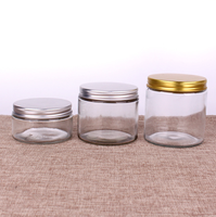 Stoples Kaca dengan Tutup Logam Mulut Lebar 16oz 9oz 6oz 8oz 4oz 12oz Stoples Kaca Sisi Lurus Stoples Lumpur