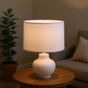 Abat-jour rond moyen fait main pour intérieur, en lin blanc cassé, 13 x 13 x 10 pouces, style minimaliste - Product Image 2