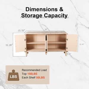 Farmhouse Curved Storage Sideboard 59 Inch Vertical Wood Grain Carving Adjustable <b>Shelves</b> <b>Kitchen</b> Living Room Cabinet - Product Image 6