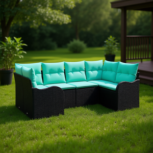 Black Synthetic Poly Rattan Garden <b>Sofa</b> <b>Set</b> With Cushions Outdoor Furniture Contemporary Style - Product Image 3
