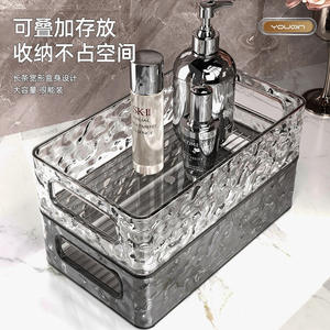 Caja de almacenamiento con diseño de glaciar transparente, organizador de escritorio de plástico rectangular para maquillaje, sala de estar, uso doméstico, sin tapa, capacidad de 45L - Product Image 4