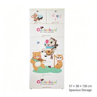 Armoire de rangement pour enfants en plastique avec tiroirs, imprimé animalier de dessin animé, en PP, organisateur de vêtements et de jouets pour enfants avec serrure