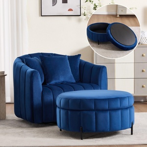 Sillón Moderno Giratorio de Terciopelo con Otomana de Almacenamiento, Sillón Acolchado para Sala de Estar - Product Image 1