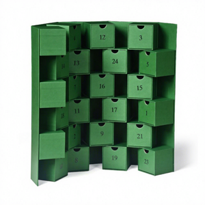 Caja de Calendario de Adviento de Cartón Verde con Cajones Numerados para Almacenamiento de Regalos Navideños, Diseño Reutilizable y Autoensamblable - Product Image 2