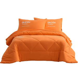 Juego de Edredón Diliciou, Tamaño Queen y King, Microfibra, para Todas las Temporadas, Suave, Color Naranja, 4 Piezas, para Uso Doméstico, Diseño Sólido - Product Image 1