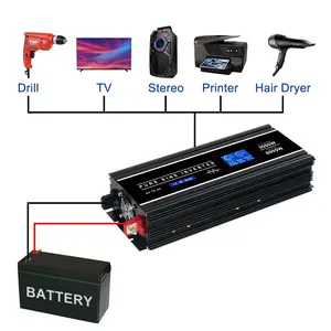 Hoge Frequentie Lcd 3000W Ac Output 24V Naar 220V Zuivere Sinus Micro Auto Omvormer