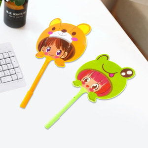 Creative Cartoon Fan Pen Animal Girl Design Plastic Ballpoint Pen For School Office Use - Product Image 1