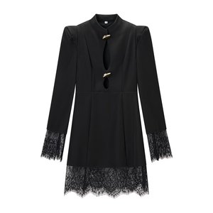 <span class=keywords><strong>Abito</strong></span> <span class=keywords><strong>mini</strong></span> da donna 2026 nuovo, casual, alla moda, con pizzo e cuciture traforate, stile retrò, elegante, a <span class=keywords><strong>maniche</strong></span> <span class=keywords><strong>lunghe</strong></span>. - Product Image 1
