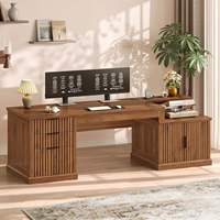 Bureau d'ordinateur convertible réglable pour cadres avec tiroirs et rangements, prise de courant intégrée pour poste de travail à domicile