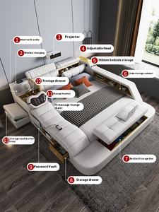 Tempat Tidur King <span class=keywords><strong>Queen</strong></span> Elegan dengan Penyimpanan Pintar Proyektor Tempat Tidur Multifungsi Tatami untuk Kamar Tidur Utama Kulit Asli untuk Pernikahan - Product Image 2