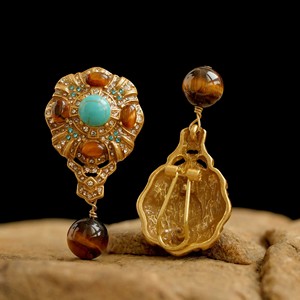 Boucles <span class=keywords><strong>d</strong></span>'oreilles creuses en pierre œil de tigre turquoise dorée, style <span class=keywords><strong>palais</strong></span> rétro, élégantes et polyvalentes - Product Image 5