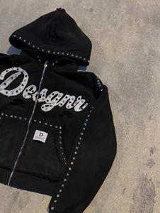 Vente en gros de sweats à capuche personnalisés pour hommes, effet délavé, en molleton épais, zippés, avec appliques en strass, style streetwear, fabricant - Product Image 3