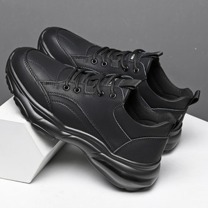 Zapatos Deportivos de Cuero Negro para Hombre con Forro de Felpa, Zapatillas Cálidas de Invierno Casuales con Cordones Delanteros, Color Sólido, Origen Wenzhou - Product Image 3