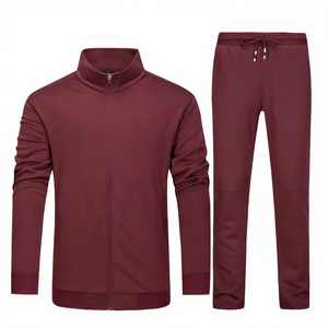Conjunto Deportivo para Hombre de Color Sólido, Chaqueta con Cierre Completo y Cuello Alto, Pantalones con Cordón Ajustable, Ropa Casual Transpirable para Otoño, Corte Regular - Product Image 1