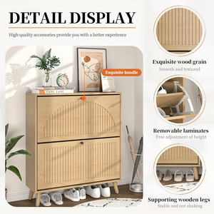 Meuble de rangement pour chaussures avec 2 tiroirs rabattables, organisateur de chaussures autoportant pour entrée, étagère à chaussures en bois dissimulée et fermée pour entrée - Product Image 5