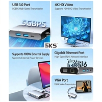 Adaptador Multipuerto USB C 7 en 1 Tipo C con HDMI, VGA, Gigabit Ethernet, Carga PD de 100W, 3 Puertos USB 3.0, Base de Conexión para Laptop
