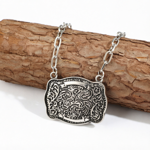 Collar con Colgante de Vaquero Estilo Western Vintage ORIGINAL, Chapado en Plata Antigua, Aleación con Piedra de Resina, Cadena con Diseño de Olas de Agua, para Mujer, Regalo - Product Image 1