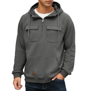 Sweat-shirt à capuche zippé athlétique pour homme avec poches cargo, en molleton vert, coupe ample, 100 % coton, idéal pour l'été, offre ODM - Product Image 2