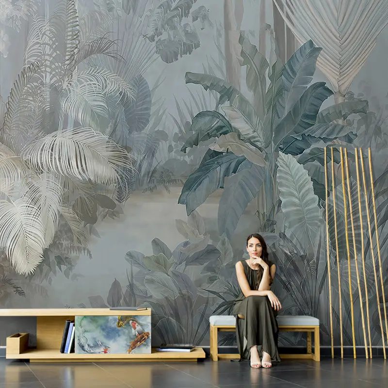 Custom hand-painted background wall coating tropical plants wallpaper mural for home