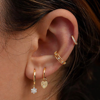 Boucles d'oreilles créoles délicates en laiton plaqué or avec breloques en zircone cubique, empilables, pour cartilage, bijoux d'oreille pour femme